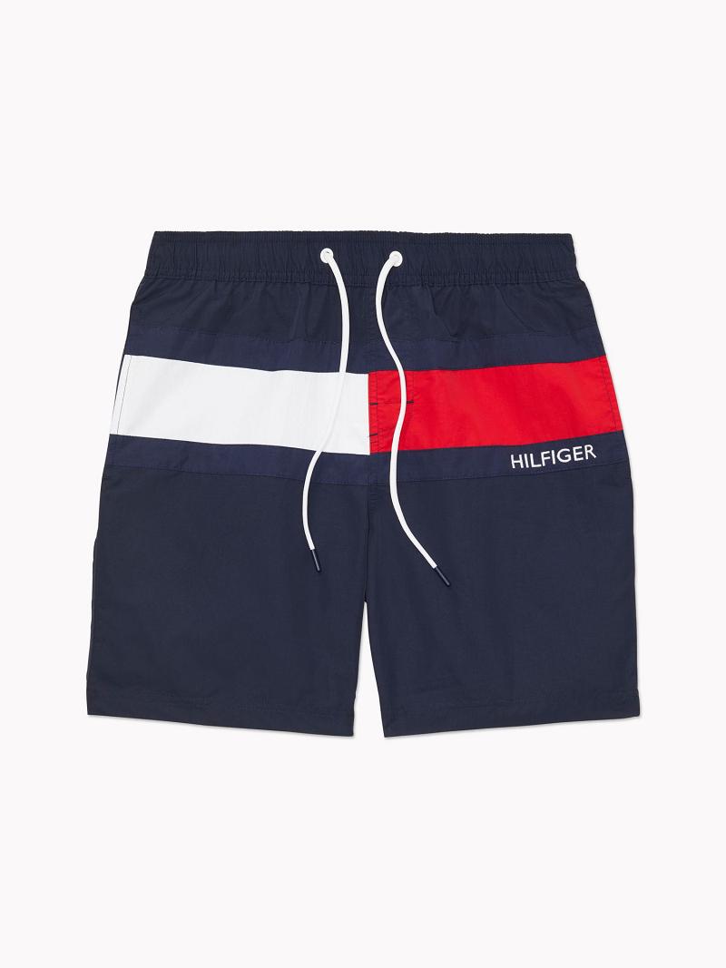 Férfi Tommy Hilfiger Essential flag swim trunk Úszóruhák Sötétkék | HU 879KOR